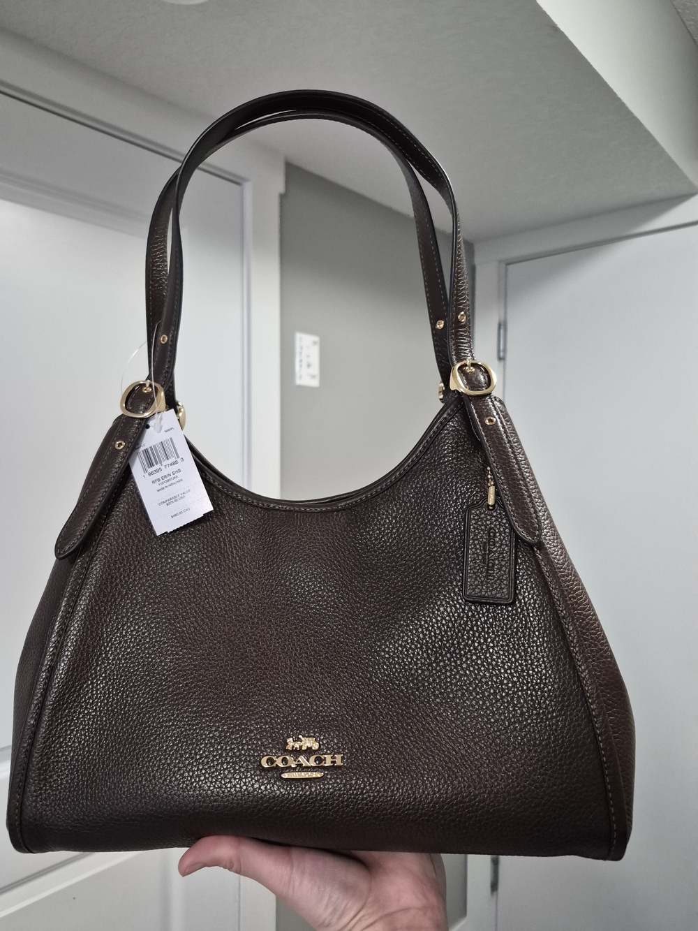 COACH Pebbled Leather Shoulder Bag in Maple Brass